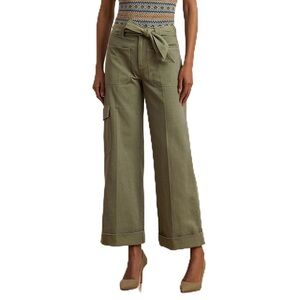 Lauren Ralph Lauren, Womens Pleated Cotton Twill Wide-Leg Cargo Pants Sage Green